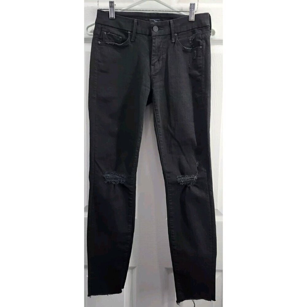 Mother Jeans Women 26 Black Distressed Skinny Looker Ankle Fray Guilty As Sin